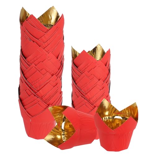 uxcell 50 Pcs Tulip Baking Cups Cupcake Muffins Liners Aluminum Foil Paper Greaseproof Wrappers for Weddings Birthday Party Festivals Christmas, Gold/Red - color: Gold/Red, size: 3.1