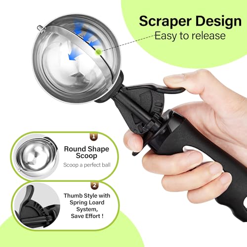 Ice Cream Scoop with Trigger, 5 Tbsp Cookie Scoop for Baking, 2.45 Oz Cookie dough Scooper, Large Ice Cream Scooper, Stainless Steel Portion Scoop, 72.7 ml - size: 4.9 tsp (65 mm)