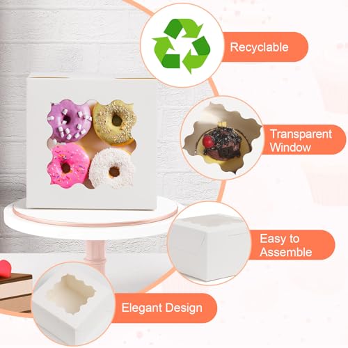 12 Pcs Cookie Boxes with Window, 6x6x3 inches, for Dessert Pastry