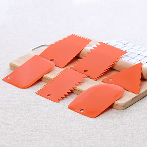 6pcs Cake Scraper Decorating Comb and Icing Smoother Reusable Bread Cream Pizza Cutter-Orange - size: 6Pcs-Orange