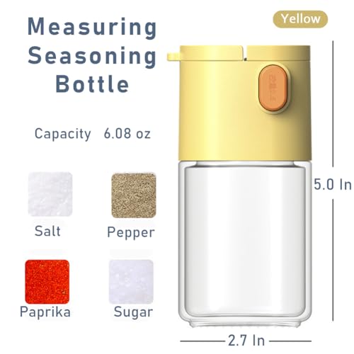 Measure Seasoning Bottle, Salt Shaker or Pepper Shaker, Kitchen Must have, Glass Metering Spice Salt Paprika Pepper Cumin Powder Sugar Dispenser Spice Jar, BPA Free (Yellow) - color: Yellow
