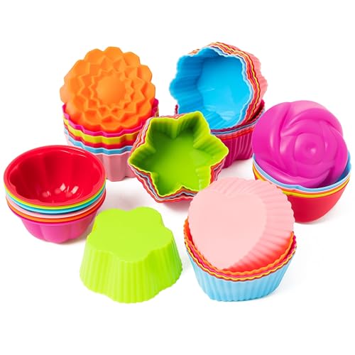 R HORSE Multi Flower-Shaped Silicone Cupcake Molds, 42PCS - color: Flowers
