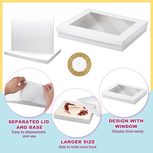 5 Set Full Sheet Cake Boxes with Cake Boards Window Gold Ribbon - color: Gold