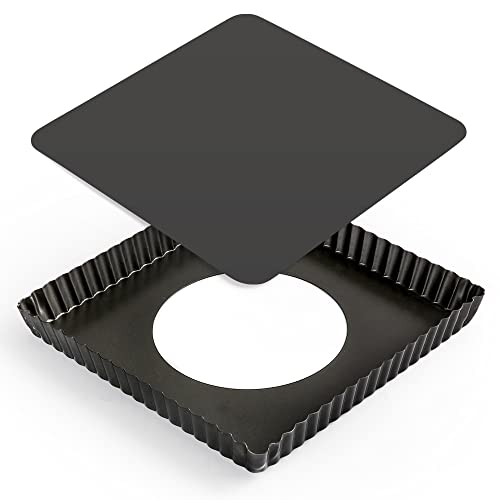Square Pie Pan Nonstick Tart Pan With Removable Bottom Heavy Duty Carbon Steel Fluted Quiche Pan Tart Mold for Baking Mousse Cakes Dessert,8.2 x 1-Inch - size: 8.2" X 8.2" X 1" (Removable Bottom)