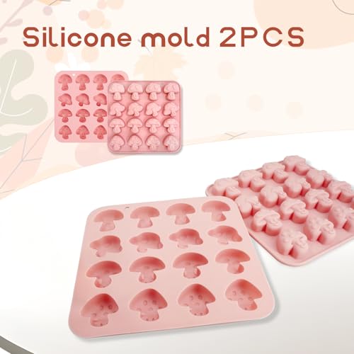 2PCS Mushroom Silicone Mold - 16 Cavity 3D Cute Mushroom Gummy Molds