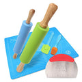 1Set Rolling Pin Pastry Mat Set Non-Stick 6 in 1 Dough Roller Baking Kit with Pastry Cutter Reusable Kneading Mat Scraper Basting Brush