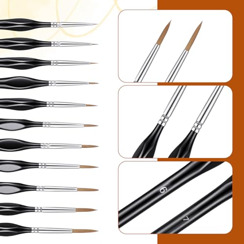 11 Pcs Detail Painting Brush Miniature Paint Brushes Micro Paint Brushes Tiny Paints Brush Set with Triangular Handles for Art Painting Acrylic Watercolor Crafts Models
