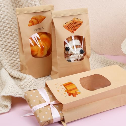 Moretoes 100pcs Medium Bakery Cookie Bags with Window, 4.7x2.5x9.6In - size: 4.7*2.6*9.6inch