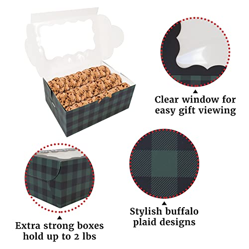 Christmas Cookie Boxes - 12 Pack - Plaid Bakery Gift Box with Window - color: Buffalo Plaid Christmas