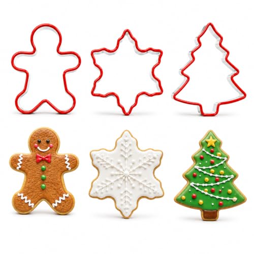 Crethinkaty 3 PCS Christmas Cookie Cutter Set,Gingerbread Man,Snowflake,Christmas Tree Shape with Soft PVC Edge Xmas Cookie Cutters for Baking - style: style 5