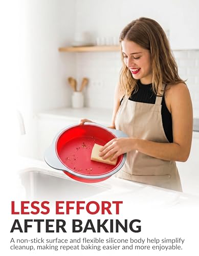 Boxiki Kitchen 9 Inch Non-Stick Silicone Round Cake Pan with Steel Frame Handles - Perfect for Baking Delicious Round Cakes - style: 9" Round Silicone Cake Pan