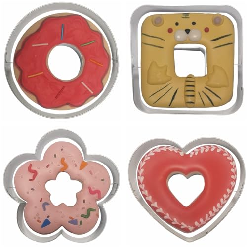 Linzer Cookie Cutters Set Stainless Steel 4Pcs（Round+Square+Heart+Flower）