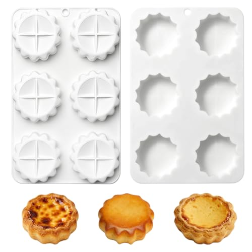 2PCS Egg Tart Silicone Mold, 6-Cavity Egg Tart Shaped Mousse Mold, White - color: White-XY054