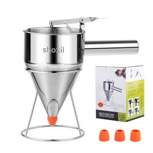 40oz Pancake Batter Dispenser, Stainless Steel Cake Dispenser with 4 Caliber Funnel & Stand, Baking Tools for Pancakes, Cupcakes & Baked Goods - size: 40oz