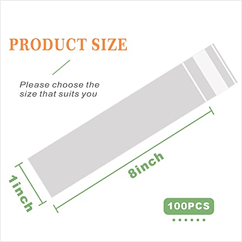 100 pcs 1" x8" Long Clear Resealable Cellophane Bags Self Sealing Treat Bags Cookie Bags with Adhesive Flap Gift Wrap Poly Bags Plastic Packaging 1.4 mil - size: 1x8 inch (Pack of 100)