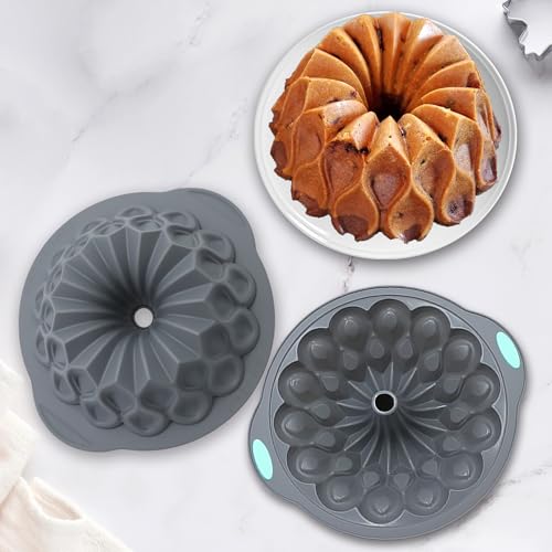 Tongjude 4 Pieces Silicone Fluted Cake Pans, 9/10/12 Cups Tube Baking Pan, Silicone Molds for Homemade Cake, Bread and Jello, Non-Stick, Grey - size: 4pcs fluted cake pans (9/10/12 Cups)