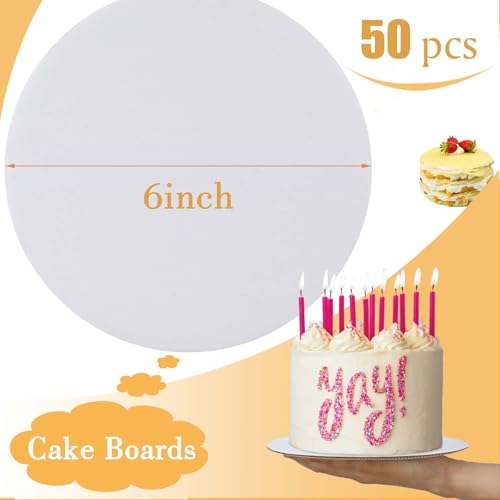 Sudaya Cake Boards 50 PCS, Cake Boards 6 Inch Round, Cardboard Cake Rounds, Disposable Cake Plates, Food Grade Cake Base Cake Tray Cake Circles, 6 Inch Cake Board White Cardboard Circles Round Base - size: 6 Inch