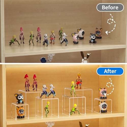 NIUBEE Acrylic Risers Display Stand 2 Set, Clear Display Risers Shelf,3x3x5 - size: (3,3,5)" x2Set