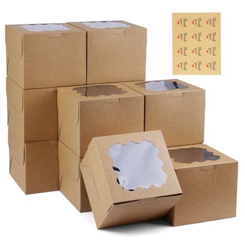WINKIO Cookie Boxes, Treat Bakery Dessert Pastry Favor Donut Mini Cake Box - color: brown, size: 6×6×5 in