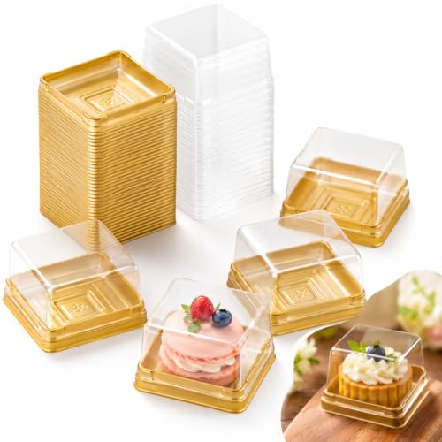 DOITOOL 100 Pcs Mini Cake Containers 2.24 Inch Mooncake Packaging Boxes - color: Golden(S)