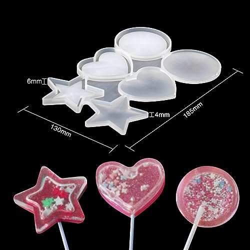mostsom Star Love Heart Silicone Lollipop Mold Jelly Candy Chocolate Soap Bakeware Mould Reusable Variety Shapes Cake Decor 2PCS (J_ Star Love Heart) - size: J_ Star Love Heart