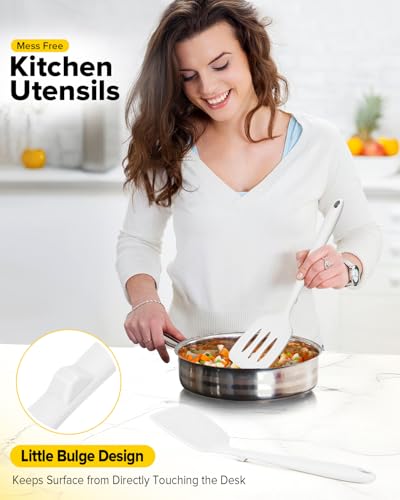 BUNDLEPRO Silicone Spatula, Solid & Slotted Turner, One-Piece, 2 Pack,White - color: White