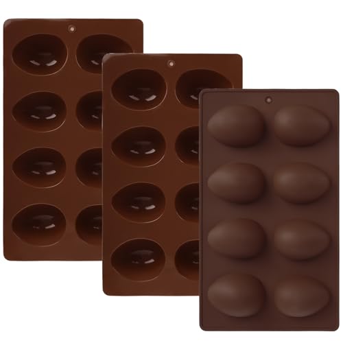 3Pcs 8-Cavity Easter Silicone Egg Molds, Egg Shaped Cake Pop Mold, Baking Supplies for Making Chocolate Jello Candy Dessert Muffin Mousse Pastry (Chocolate) - color: Chocolate