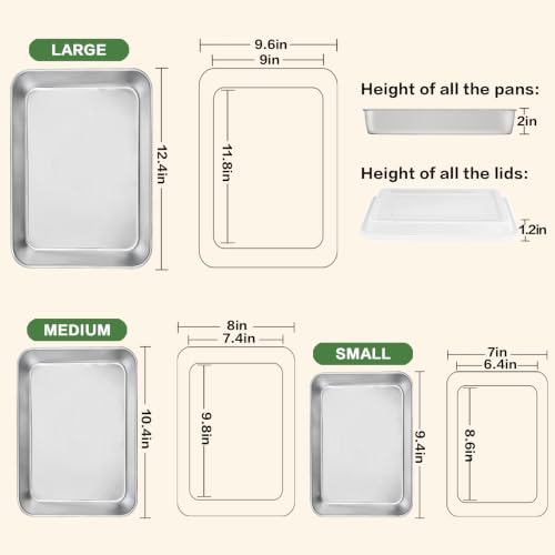 E-far Stainless Steel Baking Pan with Lid, 12.4/10.4/9.4 Inch for Cake - size: 12.5"/10.5"/9.4"