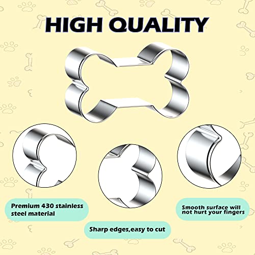 8PCS Dog Bone and Dog Paw Print Cookie Cutters Set, Stainless Steel Metal 4 Sizes Dogs Bone Paw Shape Cookie Cutter, Dogs Theme Party Cookie Cutter Molds for Homemade Treats Baking - color: Dog Bone & Dog Paw