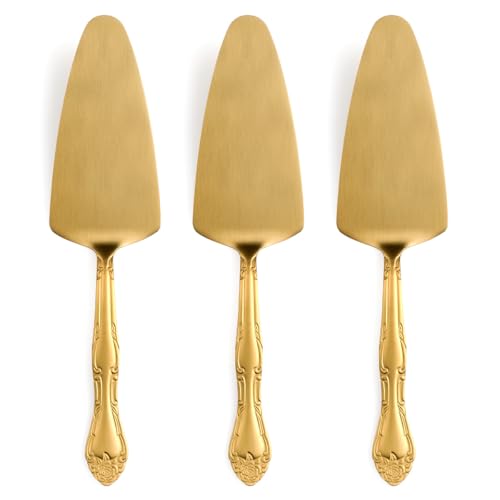 3-Piece Matte Gold Cake Server Set with Rose Handle - color: Gold