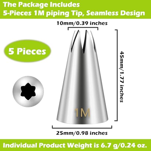 Suuker 1M Piping Tips Set, 5-Piece Large Star Cake Decorating Tips - size: 5 Pieces