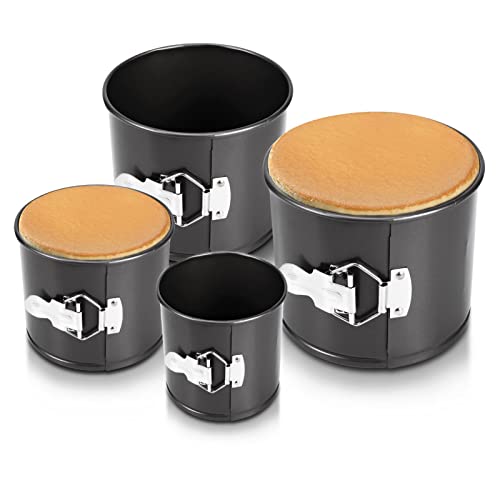 Springform Cake Pan Set of 4(4”/4.7”/5.7”/6.7”),Heighten Mini Nonstick Carbon Steel Cheesecake Pan,Leakproof Cake Baking Pans with Removable Bottom,Mini Spring Form Pan(size:4 size)