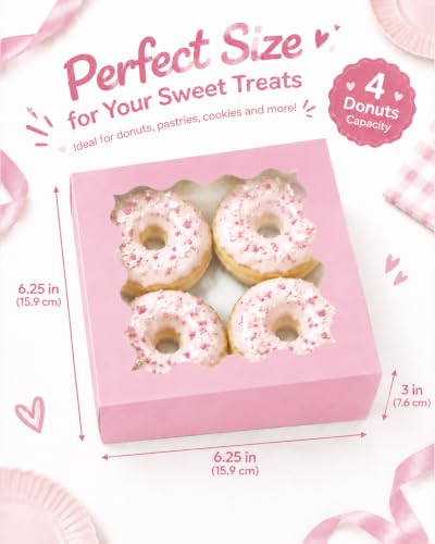 Bakepacker Auto-pop up Cookie Box with Window 6"x 6"x 3" 240Pcs Pink - color: Pink, 240Pcs