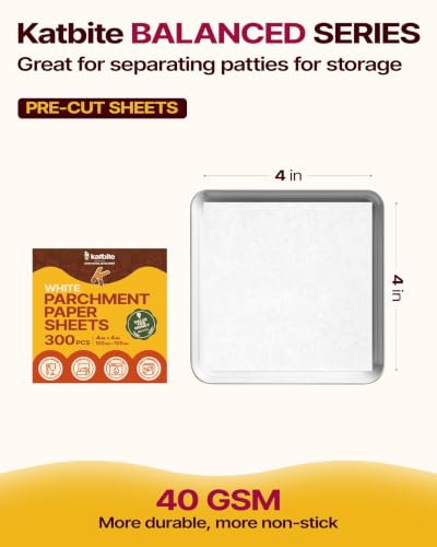 Katbite 300 Pcs Burger Patty Paper Squares, 4x4 Inch, Non-Stick - size: 4"x4"-300