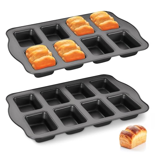 2 Pack Mini Loaf Baking Pans 8-Cavity, Nonstick Small Cornbread Pan, Tiny Banana Bread Pan Set, Heavy Duty Brownie TIn, Dark Grey - size: 2 Mini Loaf Pans