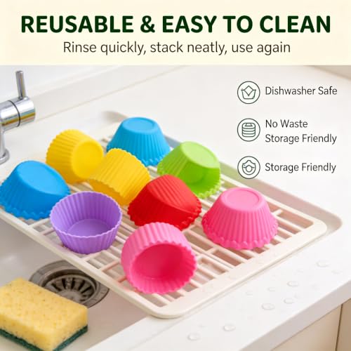 Reusable Silicone Baking Cups, 12 Pack Non-Stick Muffin Liners