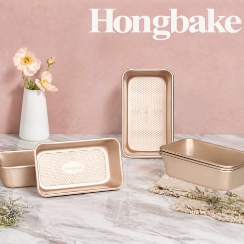 HONGBAKE 9x5 Inch Loaf Pans, Nonstick Bread Pans for Homemade Baking, 3PCS - color: Champagne Gold, size: 9 x 5 x 2.56"