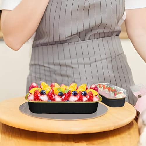 Mini Cake Pans with Lids and Spoons 200 Pack, Mini Loaf Pans with lids 6.8oz, Small Disposable Aluminum Foil Loaf Pans, Rectangular Baking Container for Party, Picnics and Birthday (Black) - color: Black