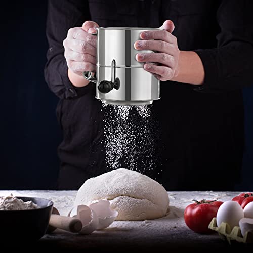 PIQUEBAR Flour Sifter - 5 Cup Fine Mesh Hand Crank Sifter Stainless Steel with Agitator Wire Loop for Baking, Powdered Sugar Duster Set - size: 5 Cup