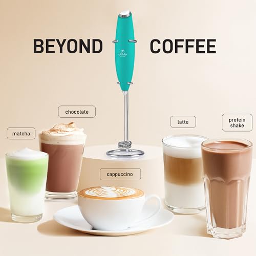 Zulay Kitchen Powerful Milk Frother Wand With Duracell Batteries - Ultra Fast Handheld Drink Mixer - Electric Whisk Foam Maker for Coffee, Lattes, Cappuccino & Matcha - Double Whisk - Caribbean Aqua - color: Turquoise Caribbean, size: Double Whisk + Batte