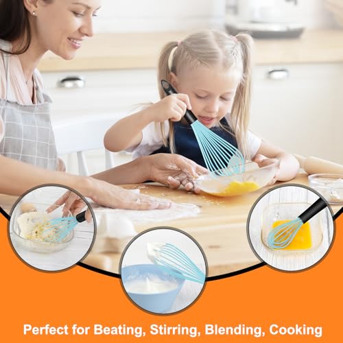 HOTEC 4Pcs Silicone Whisk Set, Wire Balloon Whisks for Cooking Egg Beater - color: Blue