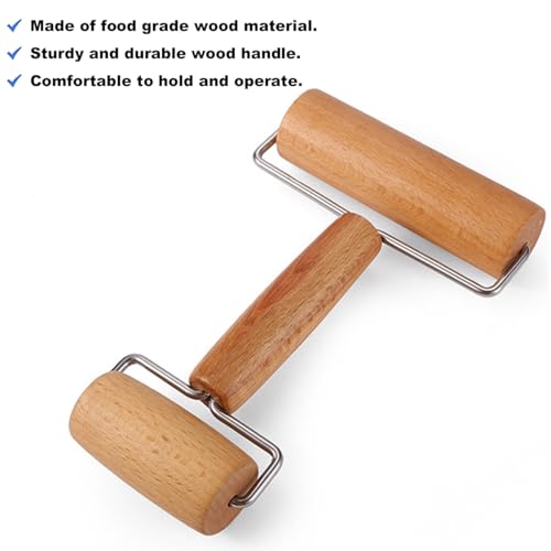 Dough Docker Roller Stainless Steel and Wooden Dough Roller, Set of 2 Pizza Pin Roller Dough Hole Maker Wood Pastry Pizza Roller for Pizza, Cookie, Pie, Pastry, Bread, Crust