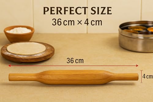 Handcrafted Wooden Rolling Pin,Belan,Belna,Traditional Belan for Roti, Chapati, Dough, Pastry – Handcrafted Hardwood Dough Roller with Easy Grip Handles – Smooth Finish (Thin Belan) - color: Thin Belan