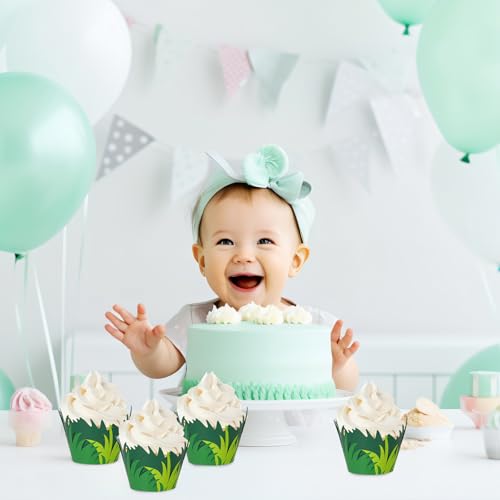 Whaline 36 Pcs Green Grass Cupcake Wrappers Grass Cupcake Liners Decorative Cupcakes Holders for Party Cake Dessert Decoration - style: Green Grass