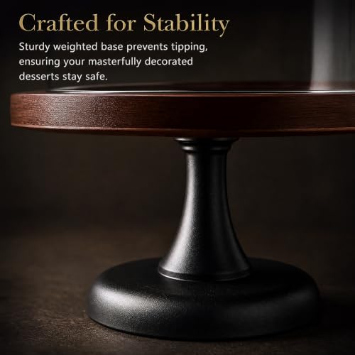 Glass Cake Stand with Dome, 11.5-Inch Bamboo Base, Dessert Display