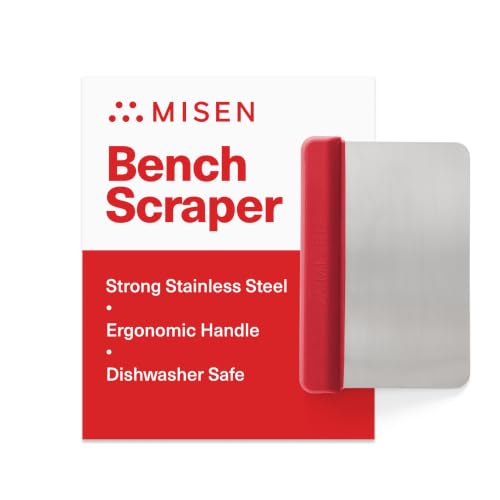 Misen Stainless Steel Bench Scraper - Versatile Food Scraper with Walnut Handle - Ideal for Kitchen, Pastry & Dough - Durable Cutting Board Scraper Tool - Effortless Transfer into Pots & Pans - Red - color: Red