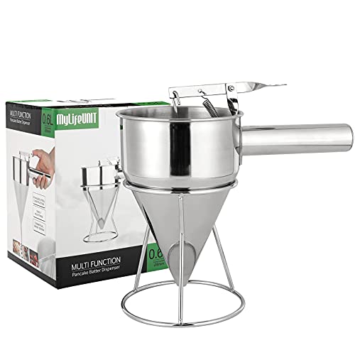 MyLifeUNIT Pancake Batter Dispenser, Stainless Steel Funnel Cake Dispenser with Stand - size: Small
