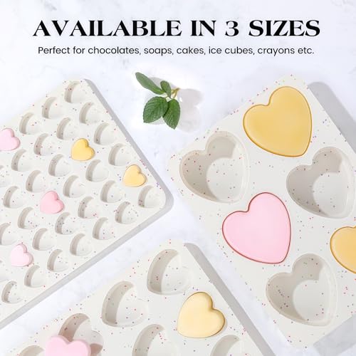 2 Inch Small Heart Shaped Silicone Molds for Chocolate, Candy, Cake, Soap (Set of 2, Cream) - color: Heart, size: 2 inch