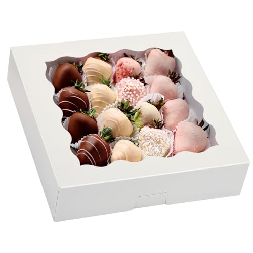 Moretoes 35pcs 10x10x2.5in Auto-Popup Pie Boxes, Cookie Boxes with Window