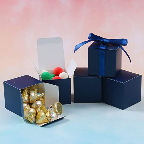 COTOPHER 100pcs Wedding Favor Boxes, 3x3x3 In Small Gift Box with Ribbons - color: Navy, size: 3x3x3 Inch (Pack of 100)